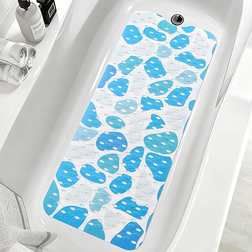 Vista 9 de Yonala - Alfombra de ducha antideslizante de alta calidad para bañera, 40 x 16 pulgadas, extra larga, con ventosas y orificios de drenaje, fácil