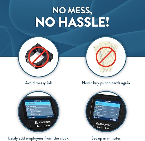 Miniatura 3 de Acroprint BioTouch - Reloj automático biométrico automático de tiempo de proximidad (sin tarifa mensual)
