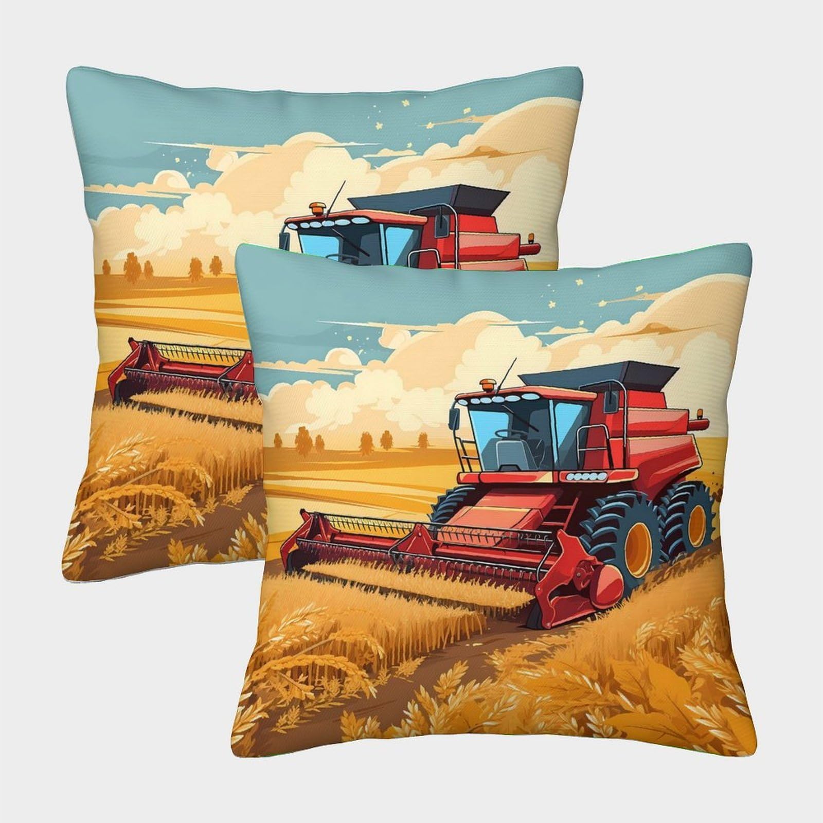 QFVANSIYO Farm Landscape 3D Printed Tractor Pillowcase Microfiber Bedroom Decor Agricultural Theme Pillow Cover Soft Breathable for Adults Teens 45x45cm