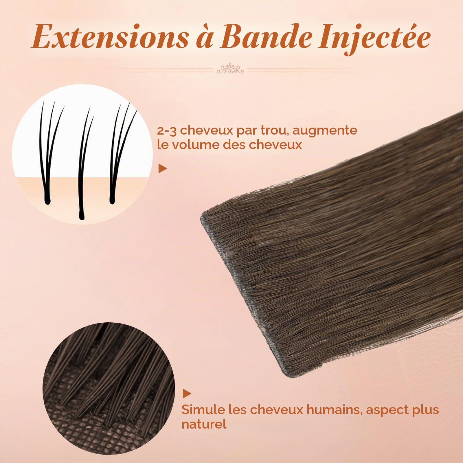 MY-LADY 10pcs Extension Adhesive Cheveux Naturel 20 Pouces 5pcs Injection & 5pcs Classique Tape in Hair Extensions Invisible Rajout Cheveux Adhesif 25g #02 Marron Foncé