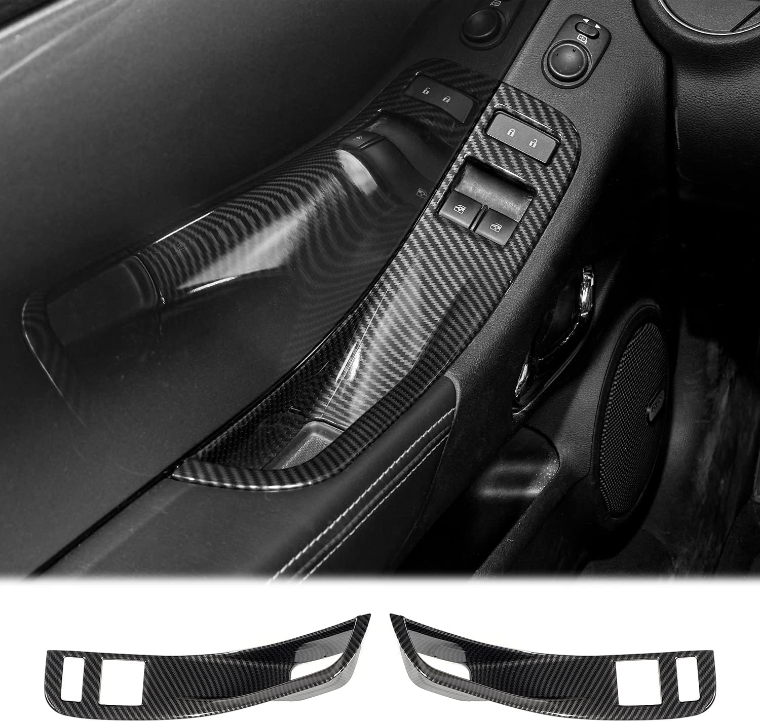 CheroCar Window Switch Button Shift Panel Trim Cover Carbon Fiber Grain Decor Interior Decoration Accessories for Chevrolet Camaro 2010-2015 (Carbon Fiber)