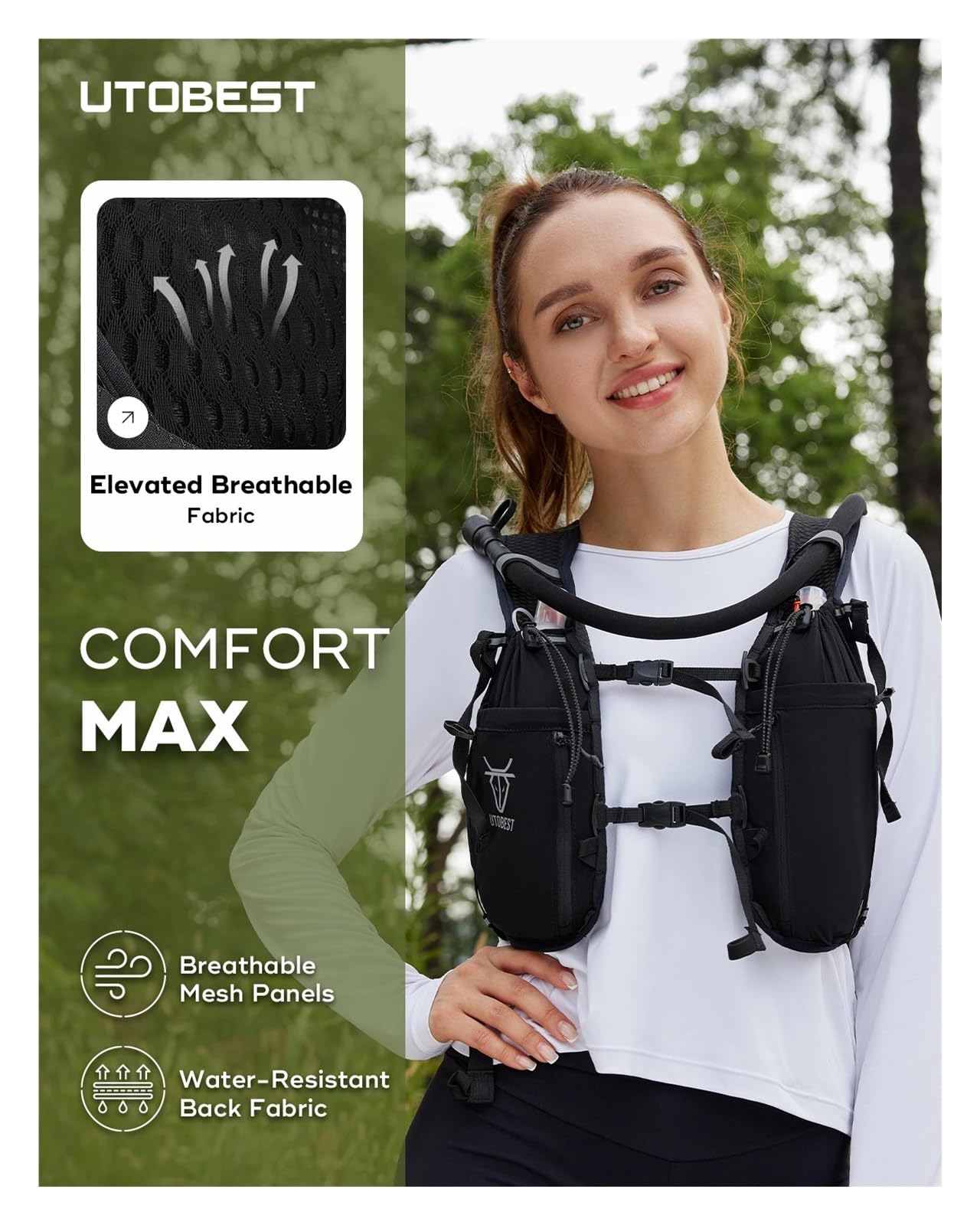Gilet d'hydratation pour course et randonnée – Sac à dos léger avec poche à eau pour l'exercice en plein air et le marathon