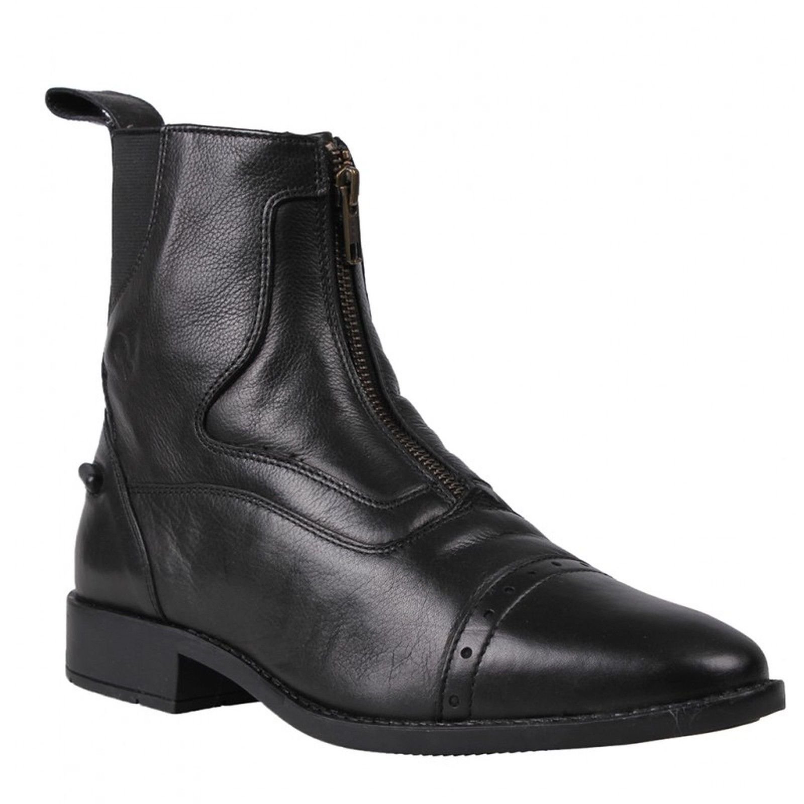 QHP Reitstiefeletten Leder Stiefeletten Jodhpur Milaan mit Reißverschluss (39, Schwarz)