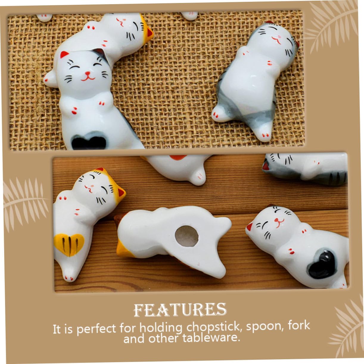 Soporte para Palillos, Soportes para Palillos, Restaurante, 5 Piezas, Gato, vajilla de Gato, cucharas Chinas, Soporte con diseño de Gato, Adornos de Mesa de Panda, Linda Cuchara de Gato