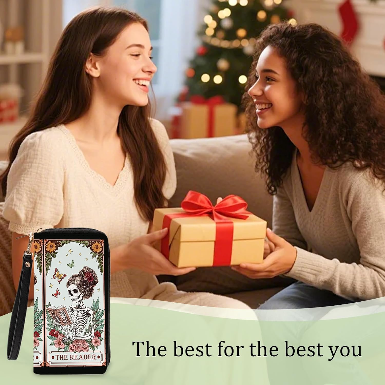 Book Lovers Gift for Womens Wallet - Slim PU Leather Gothic Style Skeleton Reader Wallet for Women with Zipper, Credit Card Holder Wallets, Wristlet Wallets for Female Girls Birthday(Reading Gift) - Image 9