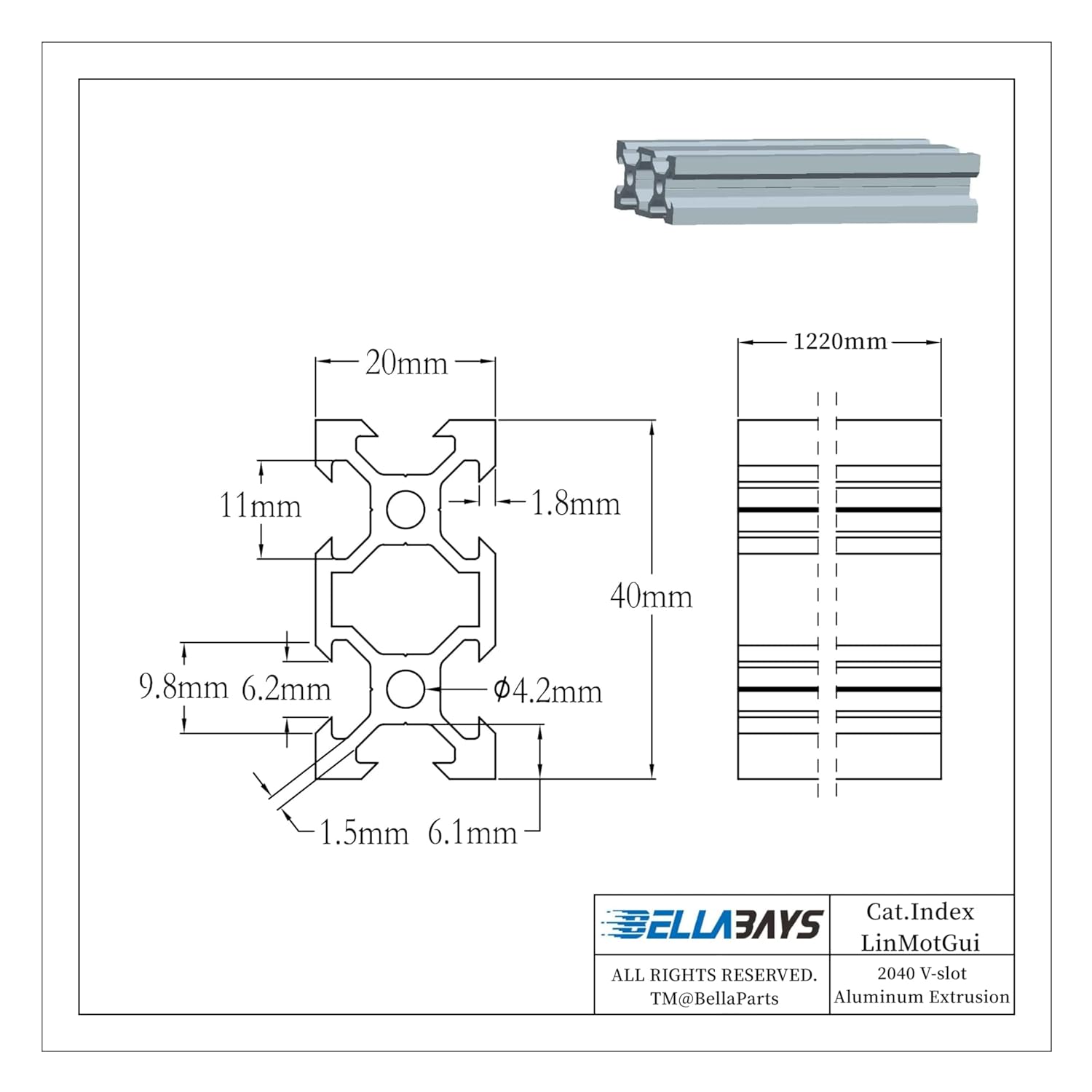 BELLA BAYS 4 Kits 48 inch 1220mm 2040 V Slot Aluminum Extrusion Profile European Standard Anodized Silver Extruded Linear Rail Guide Frame for 3D Printer Laser Engraving Machine CNC Workbench DIY