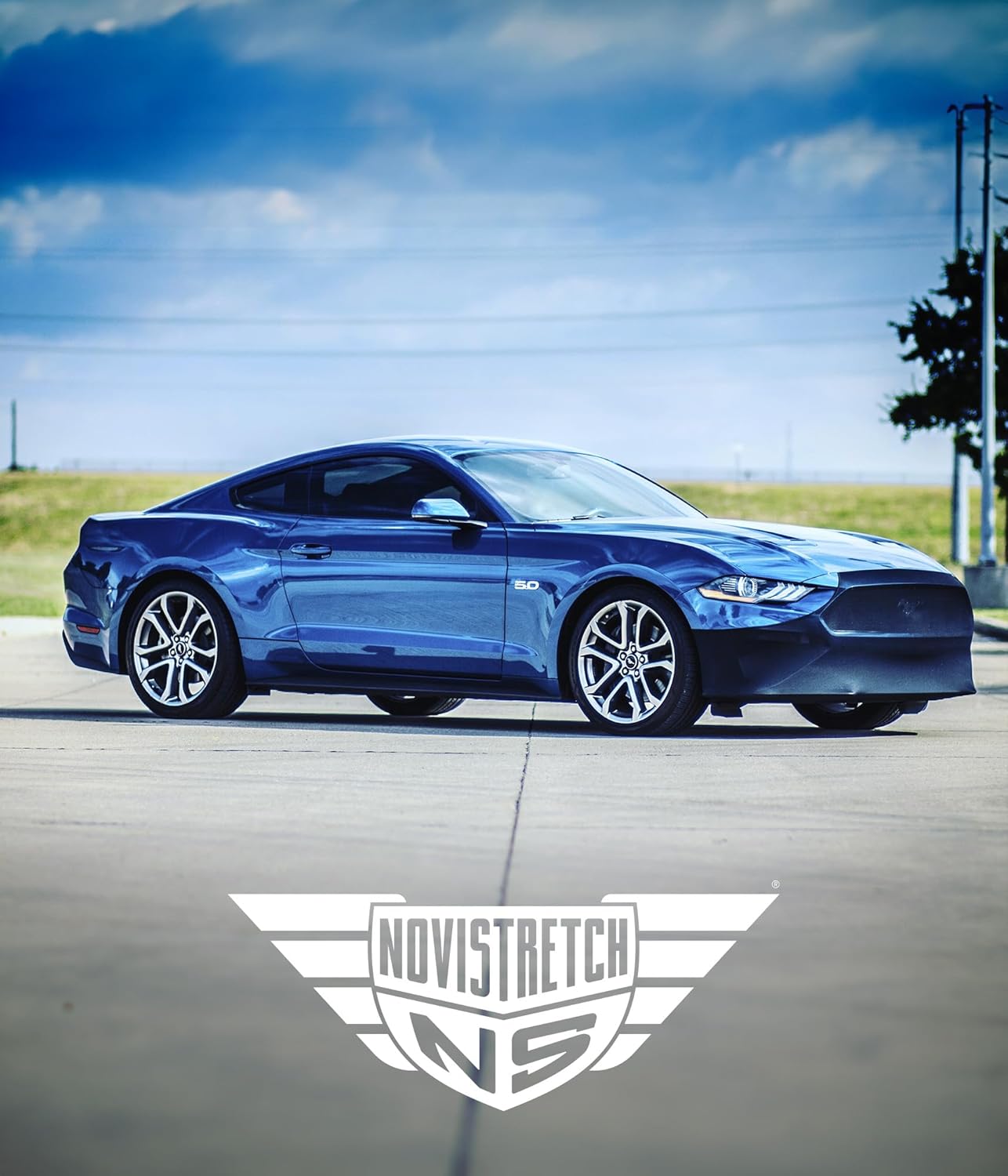 NoviStretch Front Bumper Mask Bra with Mirror Covers for Ford Mustang 2015-2026 – 6th & 7th Gen Stretch-Fit Front End Paint Protection Cover, Easy On/Off Nose Bra, Custom Fit Mustang Accessory