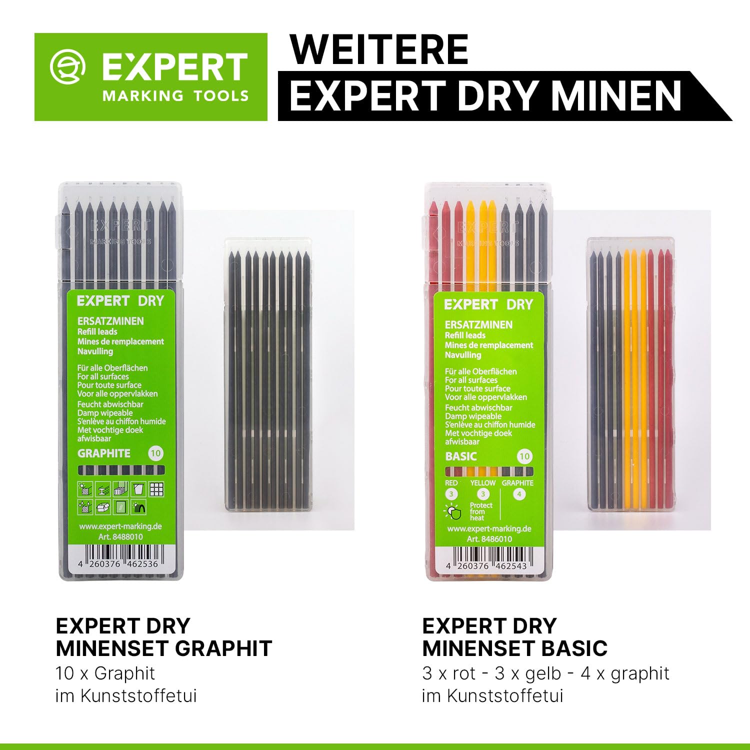EXPERT Juego de minas Dry Plus Pro Pack | Versátil para vidrio, madera, metal y más | Se puede quitar la humedad | colores: rojo, azul, blanco | 10 x 10 minas especiales | ideal para manualidades y