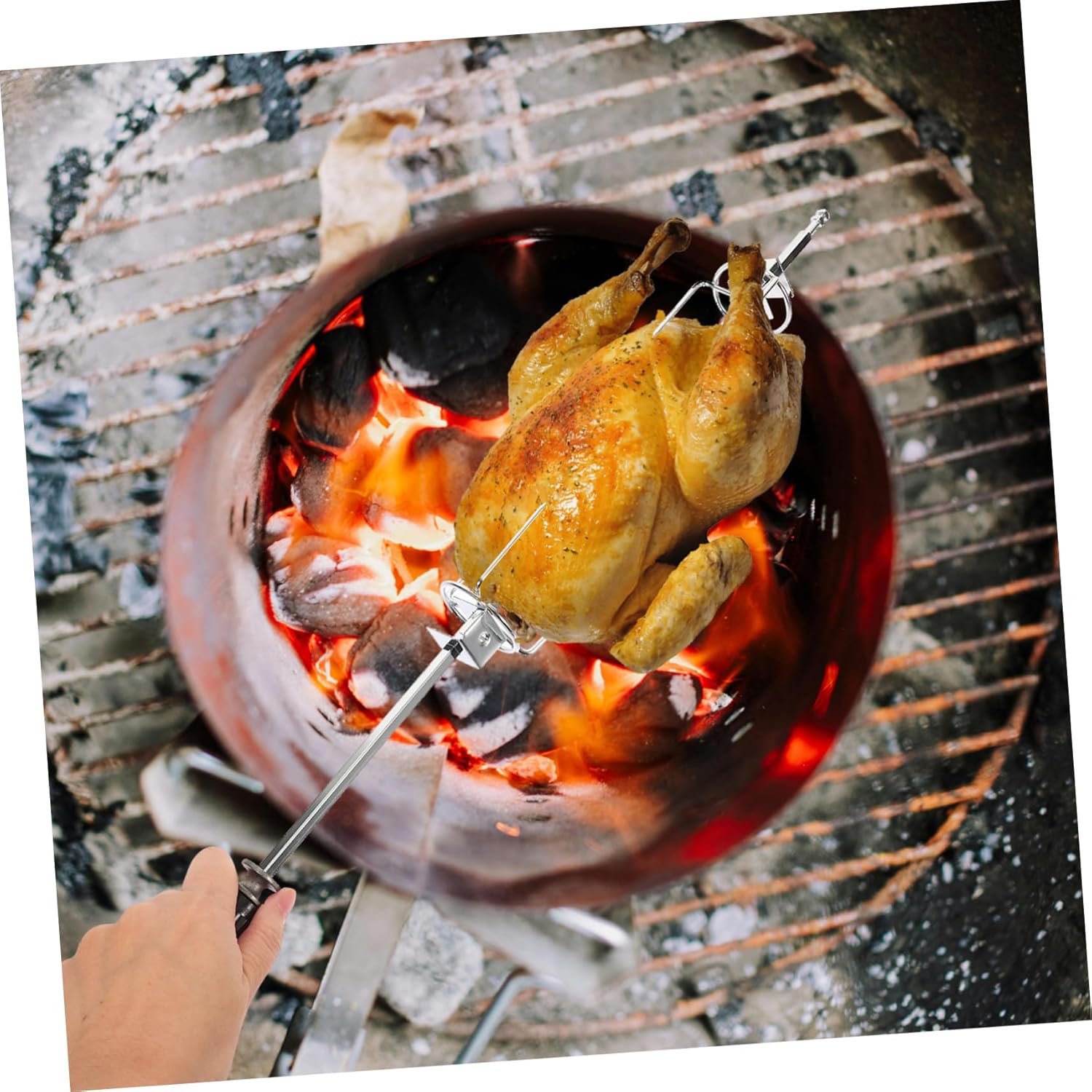 BESPORTBLE Rotating Stainless Steel Barbecue Fork Skewer Rack Chicken Wing Rack for Grilled Foods Camping Equipment Extendable Roasting Sticks Bbq Forks Air Fryer Accessories Kitchen Supply