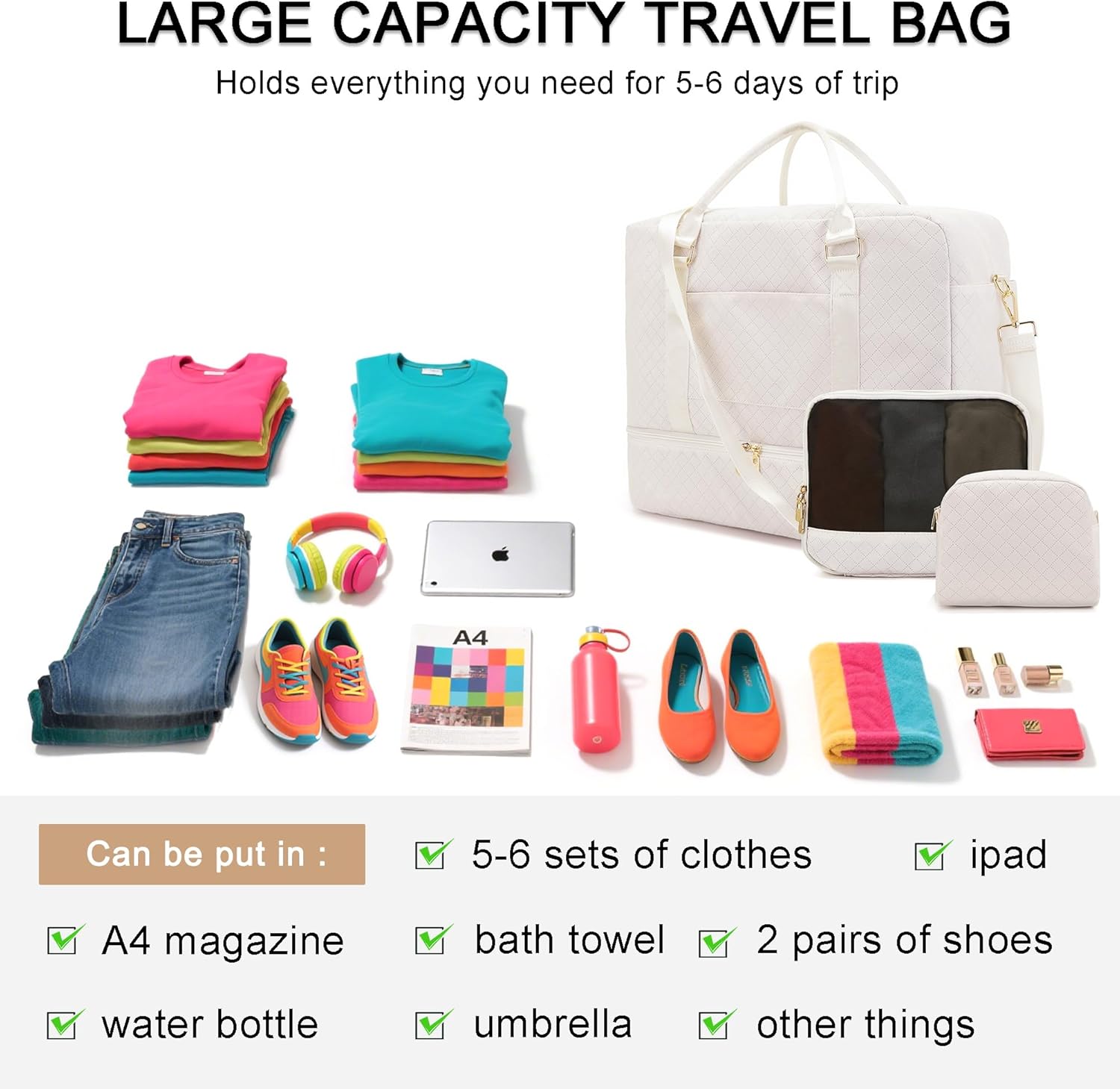 Travel Duffle Bag for Women Carry on Bags Overnight Weekender Bags Toiletry Hospital Gym Bag with Shoe Compartment 3pcs Set