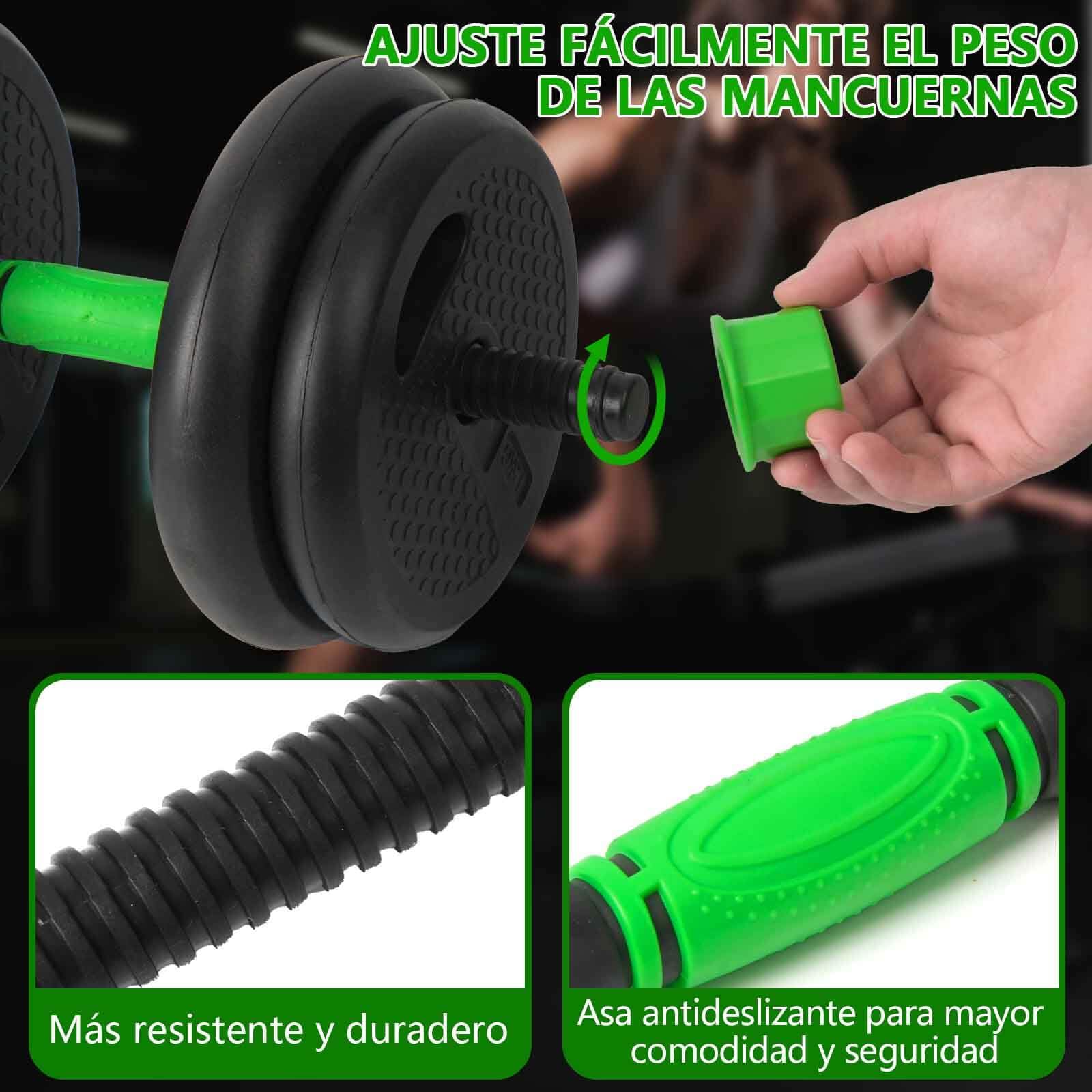 Pesas y Mancuernas Ajustables 10/15/20/30/40 KG Juego de Pesas 3en1 con Barra Recta y Curva, Mangos Antideslizantes, Kit Mancuernas para Gimnasio en Casa