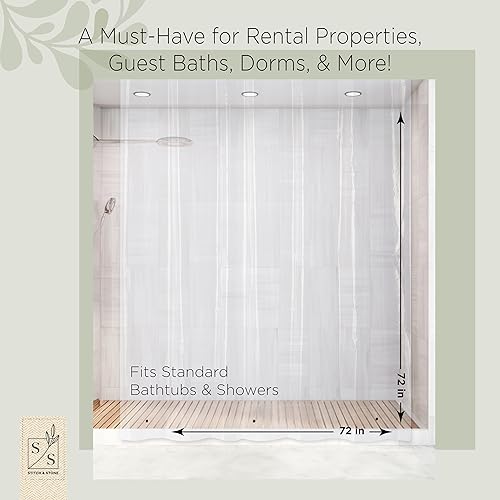 Miniatura 2 de Stitch & Stone Forro de cortina de ducha, impermeable duradero de alta calidad de 8g PEVA para baño con imanes ponderados, tamaño estándar 72 x 72