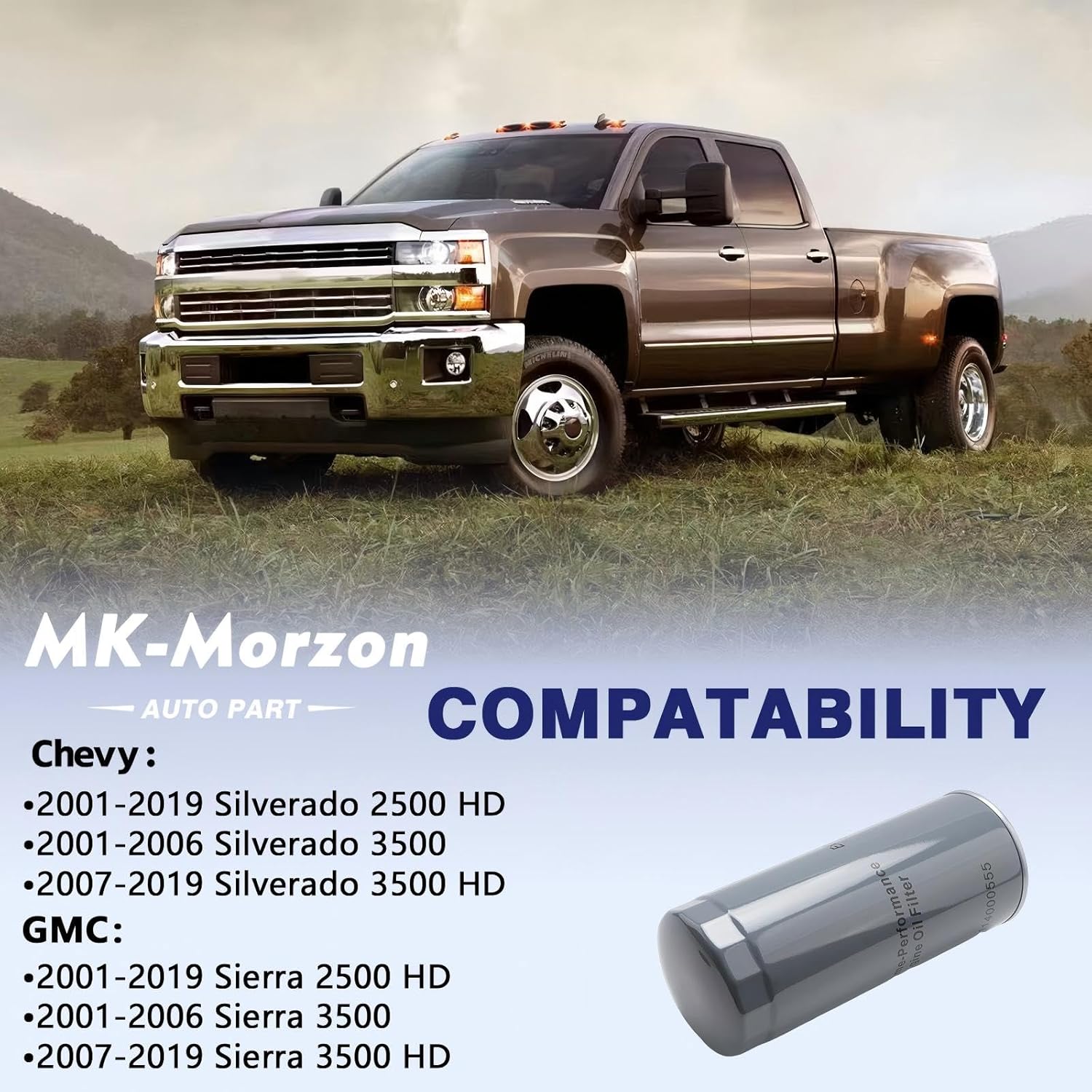 6.6 Duramax Oil Filter Compatible with 2001-2019 Chevy Silverado GMC Sierra 2500 HD 3500 HD 6.6L Duramax Engine Replaces# 114000555 Upgrade of PF2232