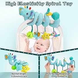 FPVERA Spiral Car Seat Activity Toy, Stroller Arch Baby Crib Hanging Toy with Rattle, Squeaky, Ringing Bell for Bassinet, Stroller, Crib for Infant Newborn Boy Girl Ages 0-12 Months