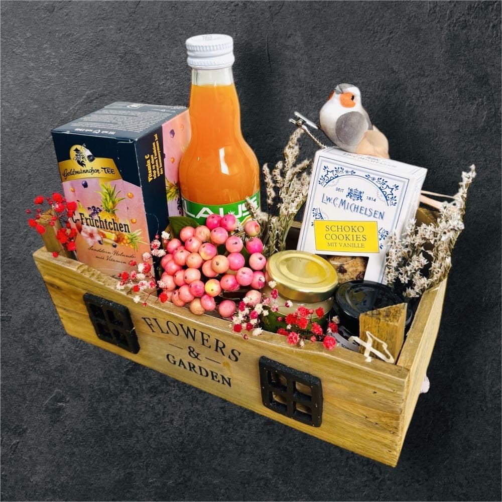 Flowers und Garden - klein | Hochwertige Präsentbox für Gartenliebhaber | Bunte Auswahl an Produkten | Fertig zum Verschenken