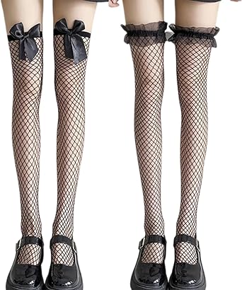LIKENNY Knee High Socks, Set of 2 Black + White Sexy High Socks, Beautiful Legs, For Cosplay, Uniforms, JK Over the Knee Socks, Womens, Cosplay, Costume Accessory