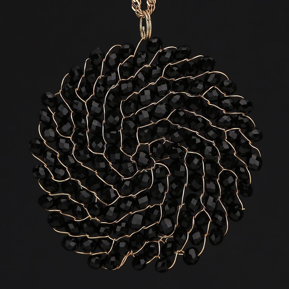 Niumike Handmade Crystal Circle Pendant Necklace for Women Disc Long Statement Necklaces with Box - Image 2