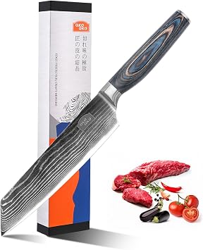 Damascus Kiritsuke Knife, 8-Inch Kiritsuke Chef Knife with 9Cr18MoV Steel Core, Japanese Kitchen Knife with Wood Handle - Razor Sharp Chefs Knife for Home Kitchen with Gift Box