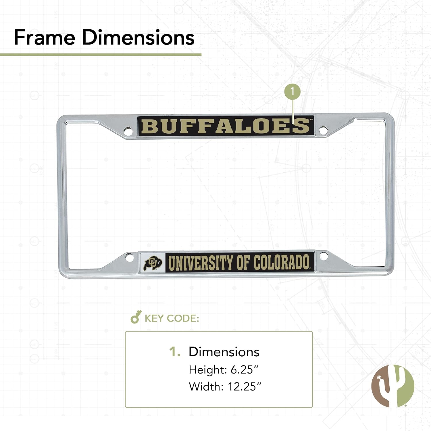 Desert Cactus University of Colorado Car Accessories Metal License Plate Frame and Sticker for Front or Rear of Car (Sticker Frame Combo - Mascot Black)