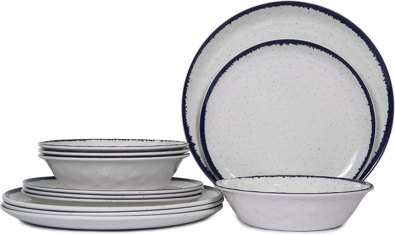 Melamine Dinnerware Set, 12Piece Plates and Bowls set, Indoor Outdoor