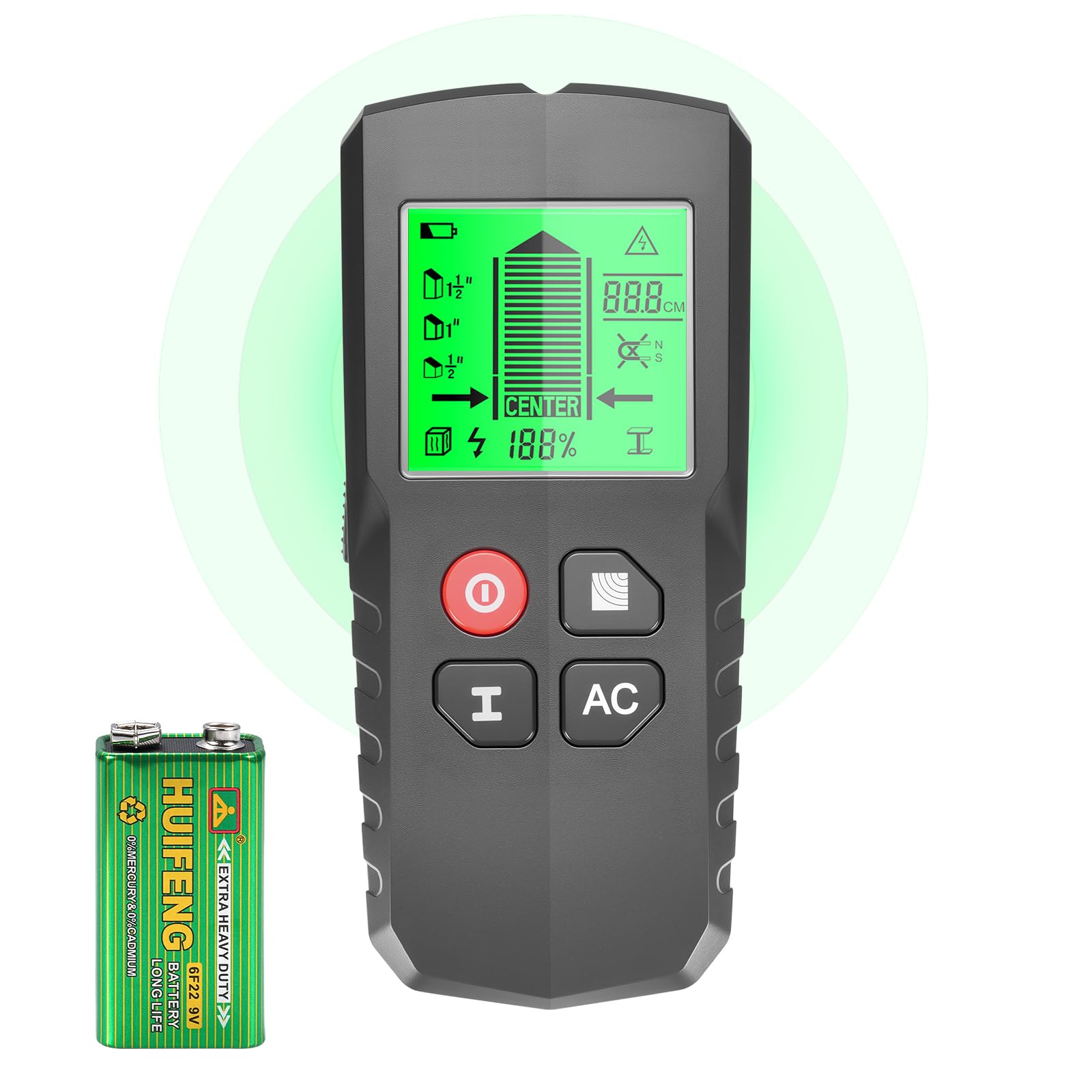 Leitungssucher Ortungsgerät, 5 in 1 Multifunktions Wand Scanner Detektor Stud Finder, Leitungssuchgerät mit HD-LCD-Display & Audio-Alarm für Metall, Rohre, Holz, Stromleitung und Balken