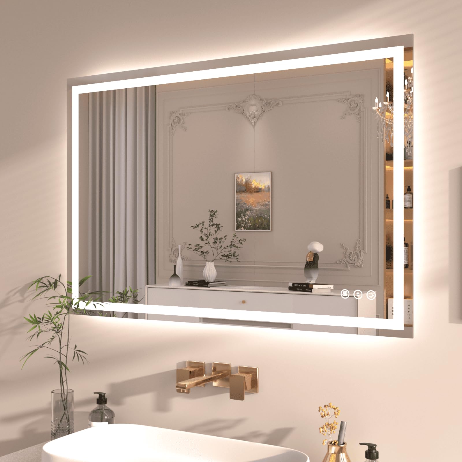 Grand miroir de salle de bain LED horizontal étanche IP44 anti-buée