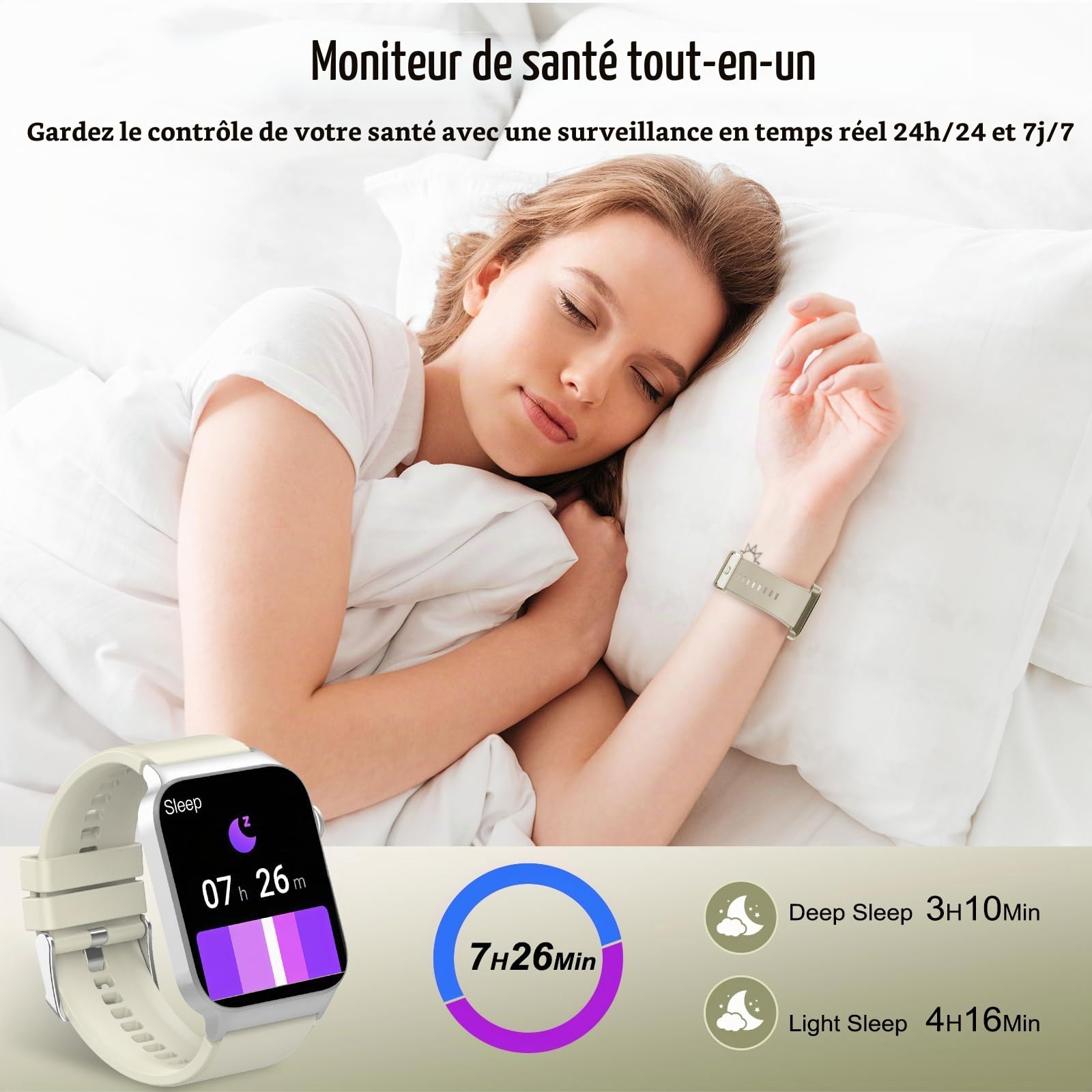 STECEi Montre Connectée Homme Femmes avec Appel Bluetooth, 1.85" Smartwatch avec 110+ Sportifs,Etanche IP68 Smart Watch, Podometre/Cardiofrequencemetre/Sommeil, Montre Sport, Blanc