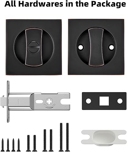 Miniatura 6 de Lethato Herrajes de bolsillo para puerta de bronce aceitado, cerradura de puerta de bolsillo, cerradura de privacidad de puerta de bolsillo