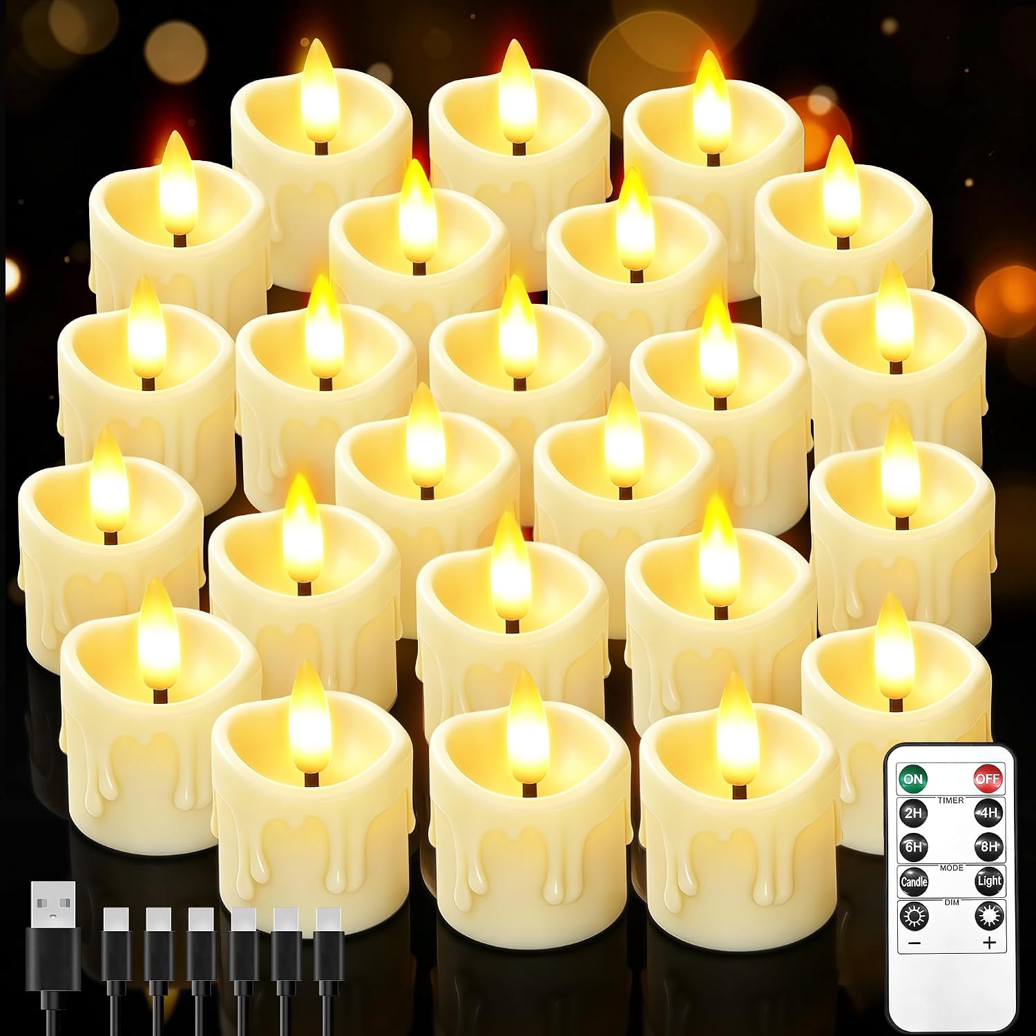 24 Pack Small Rechargeable Flameless Candles with Remote Timer