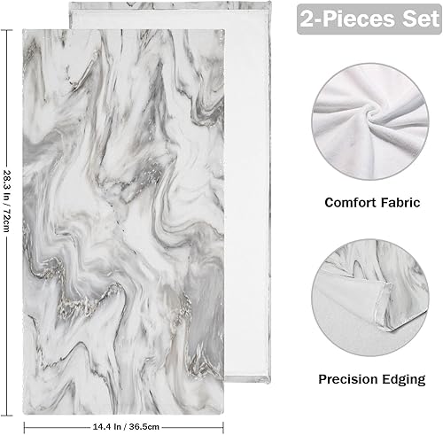 Miniatura 2 de MATEKULI Paquete de 2 toallas de mano de mármol gris y blanco para baño, microfibra suave, absorbente, moderna, abstracta con textura de mármol