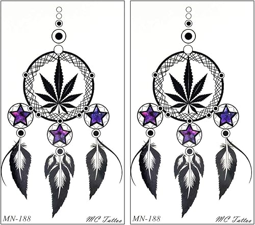 Mini tatuajes 2 hojas de marihuana hoja atrapasueños pluma de dibujos animados tatuajes temporales 3d cuerpo brazo tatuaje vintage vieja escuela