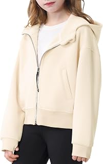 Rolanko Girls Zip Up Hoodies Cropped Sweatshirts Long Sleeve Jackets with Pockets Kids Tops Clothes 7-15 Years