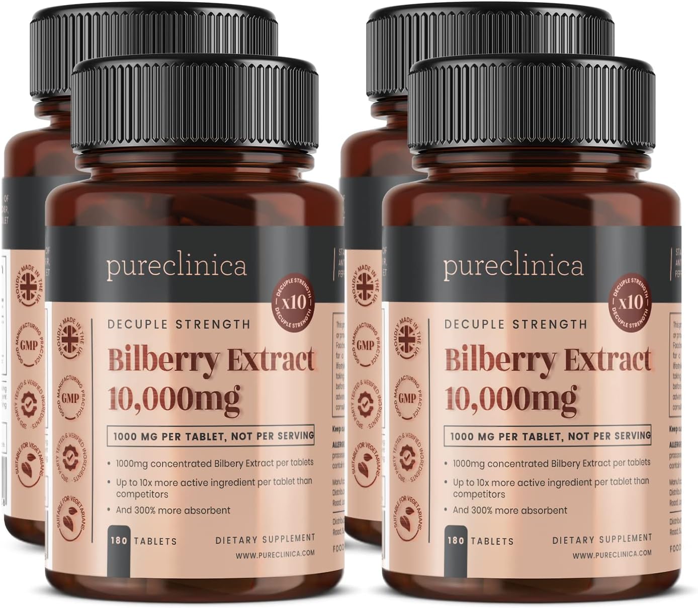 Bilberry Extract 10,000mg x 720 Tablets (4 Bottles) 10 X