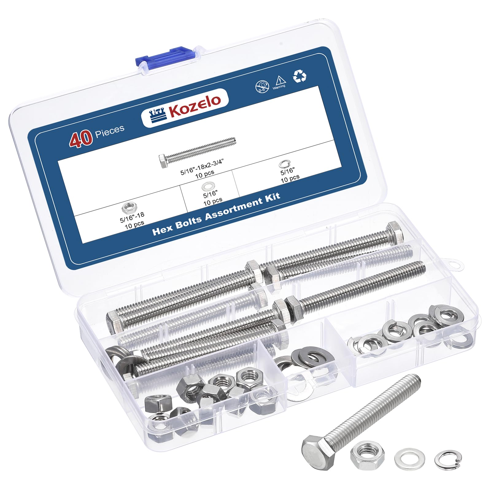 Kozelo 40 Pcs Bolts and Nuts Washers Kit