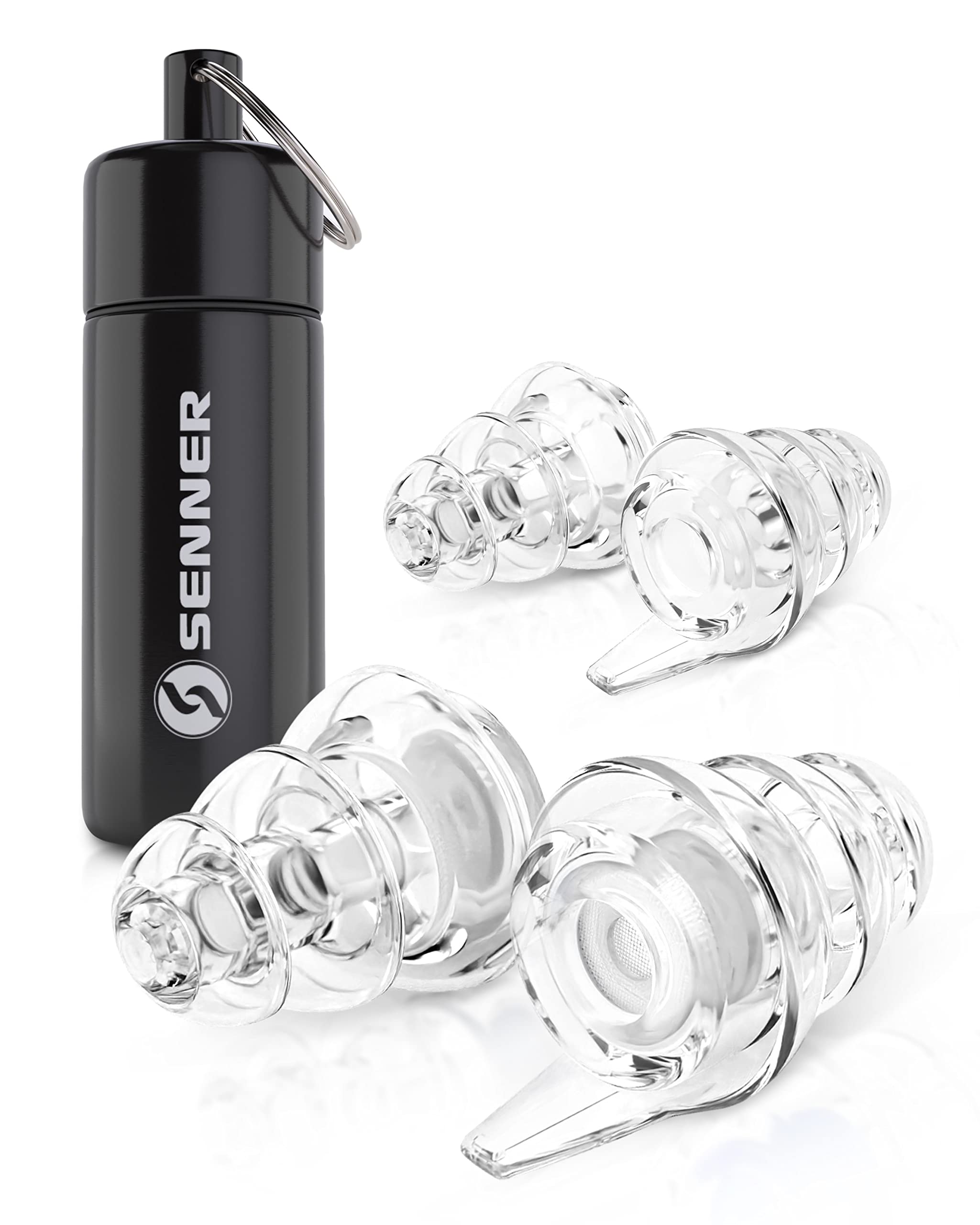 Senner ® MusicPro | Tapones auditivos para festivales, conciertos y discotecas - Tapones para música y músicos, reutilizables, transparentes, con estuche de aluminio