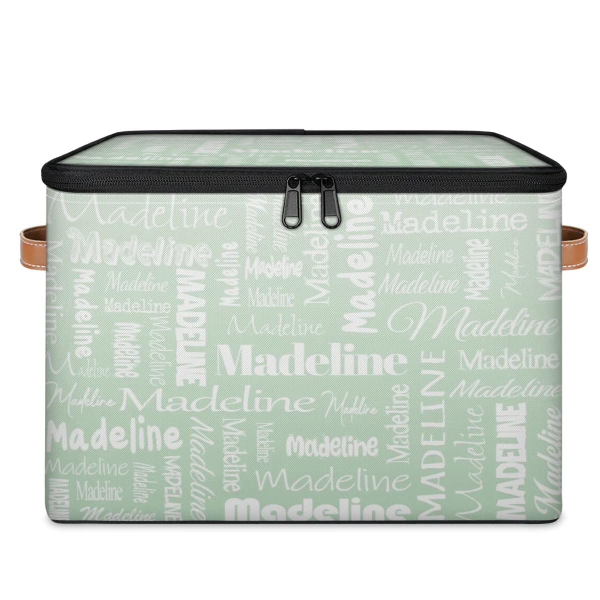 Custom Storage Basket with Name Personalized Keepsake Box with Zipper Lid Foldable Fabric Memory Bin Large capacity with