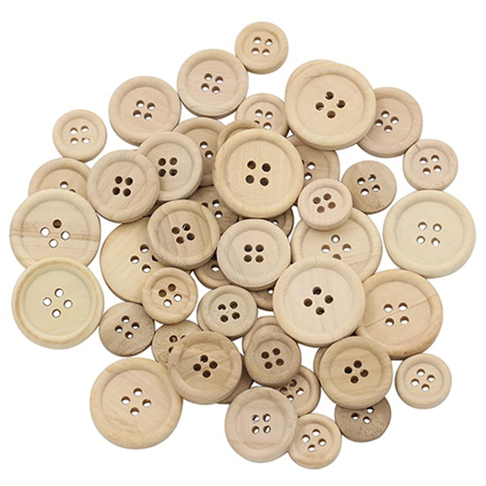 matumou 50 Pcs Mixed Wooden Buttons Color Round 4-Holes Sewing Scrapbooking DIY