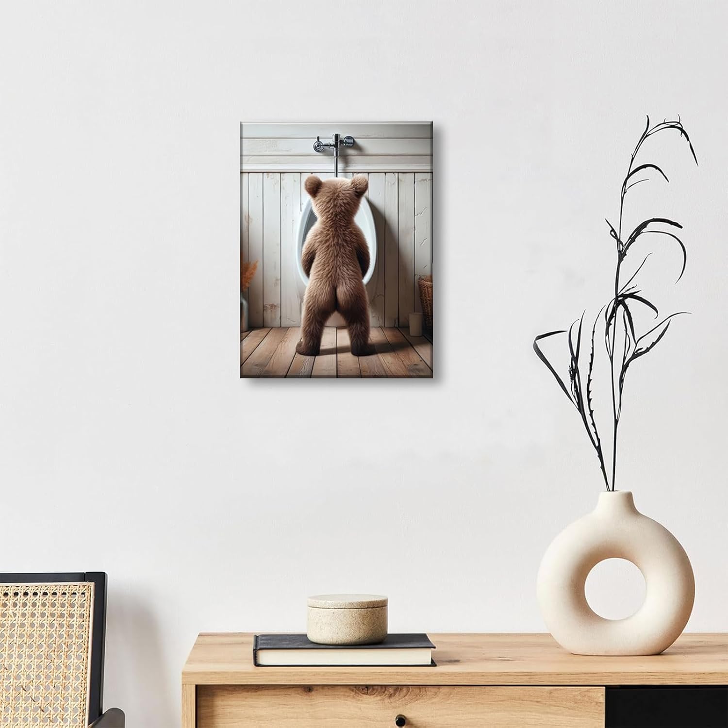 Humorous Bear Wall Art Funny Animals Kids Bathroom Artwork Canvas Poster Prints Funny Brown Bear Wall Art Cute Animal Wall Decoration Paintings Pictures for Living Room Bedroom Office 16x24in Canvas