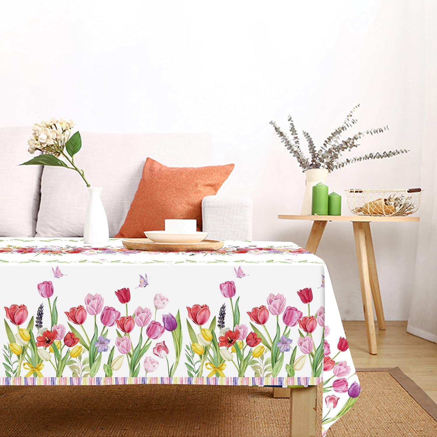 Fancy Land 3 Pack Spring Floral Tablecloths Tulips Flower Disposable Table Covers Dining Mothers Day Holiday Wedding Birthday Tea Party Decorations 54 x 108