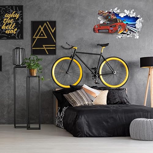 Miniatura 4 de SUPERDANT Calcomanía de pared de coche de carreras 3D, calcomanías de pared de vinilo de carreras coloridas extraíbles para habitación de niños,