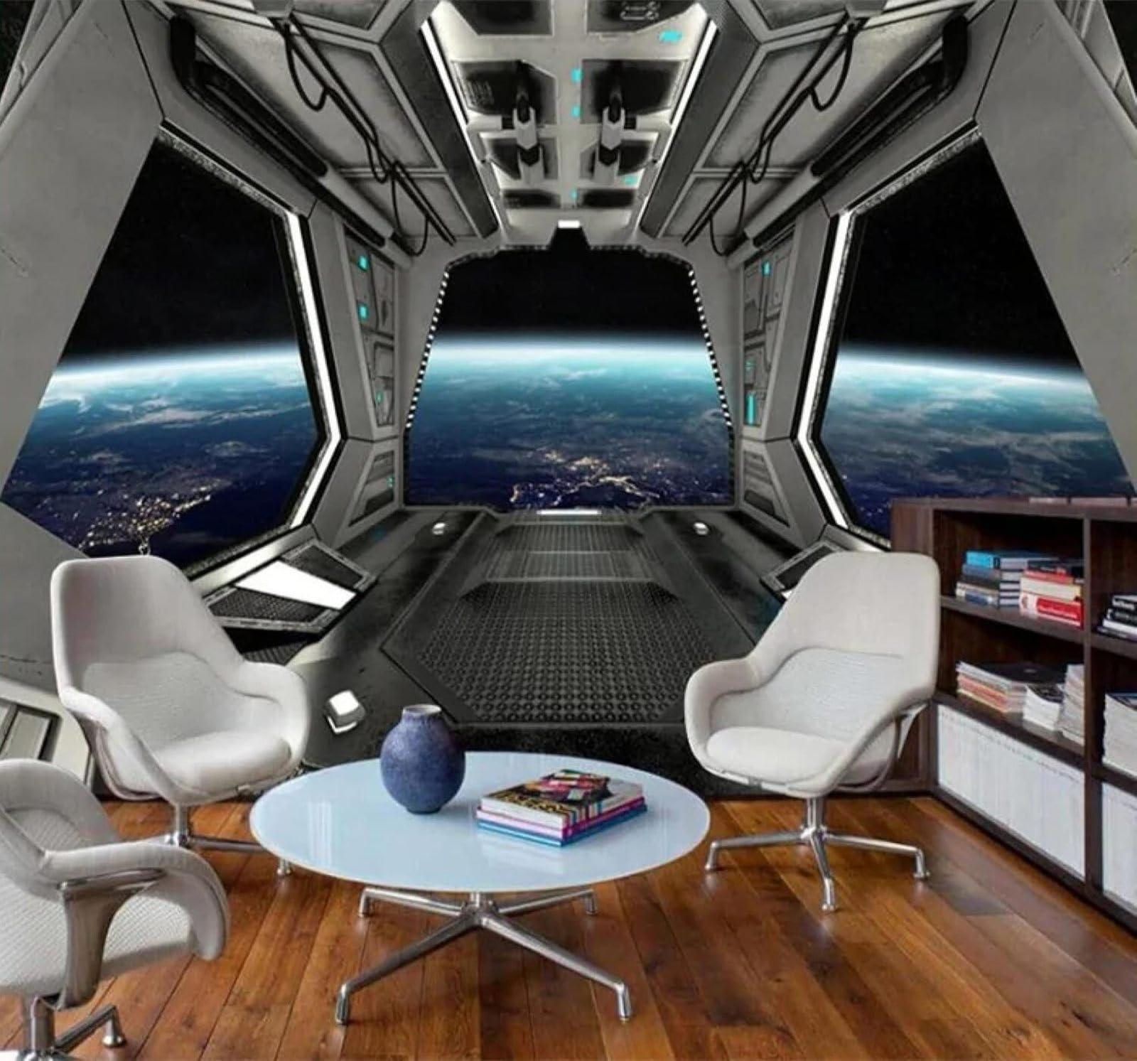 XLMING Three Dimensional Blue Starry Sky Planet Space Capsule 3D Wallpaper Luxury Home Dining Decor Paste Sofa Living Room The Wall for Bedroom Mural-200cm×140cm