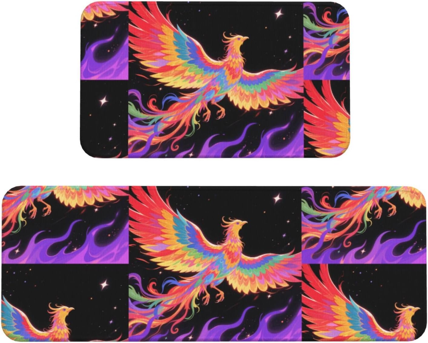 Radiant Phoenix Kitchen Rugs Set of 2, Cushioned Anti-Fatigue Kitchen Mats for Floor, Waterproof Comfort Standing Mat Absorbent Velvet Kitchen Runner Rugs 17"x30"+17"x47"