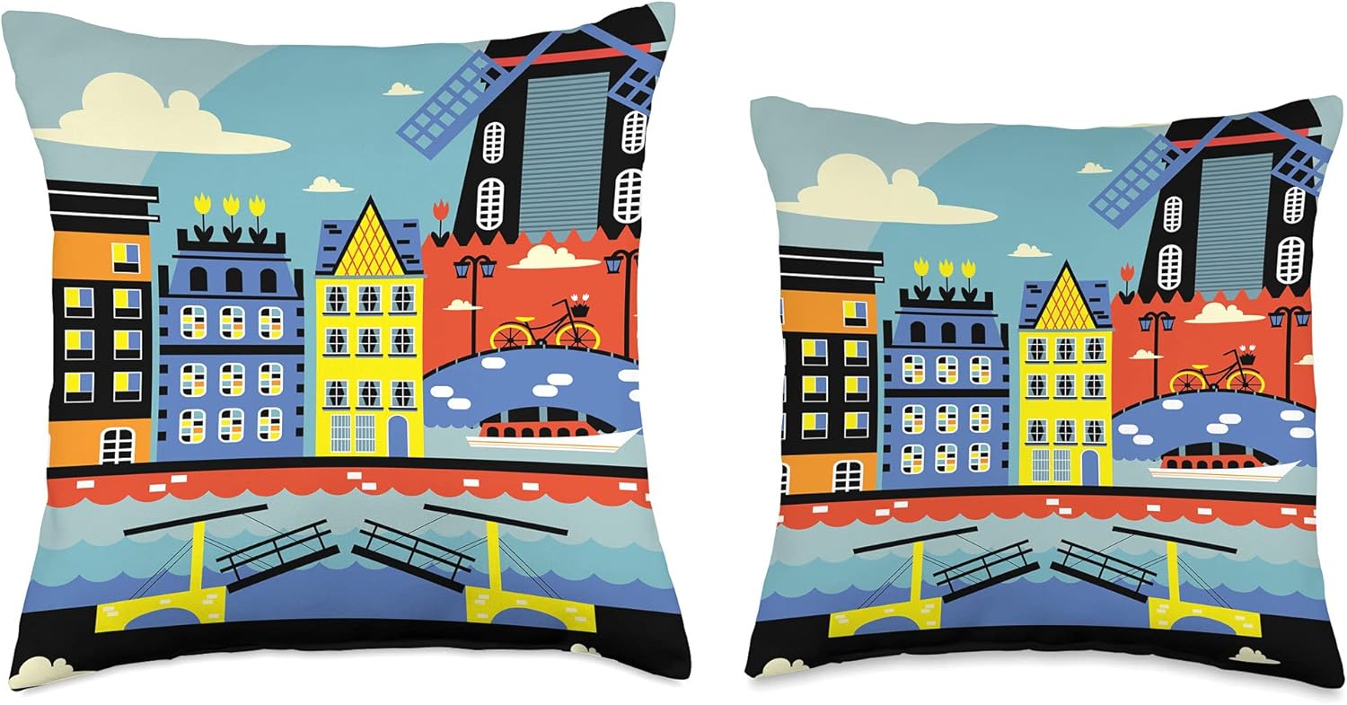 Bedding Multicolor Architecture City Designs & Accessories Retro Amsterdam City Skyline