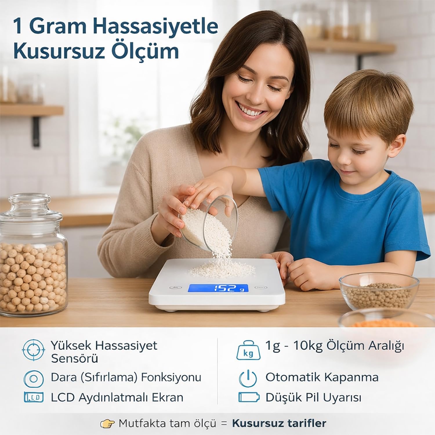 Bluefox Topaz Premium Dijital Mutfak Tartısı 10kg | Temperli Beyaz Cam, Geniş LCD Ekran, Yüksek Hassasiyet Sensör | Şık ve Dayanıklı Tasarım | Geniş yüzey 23x16cm