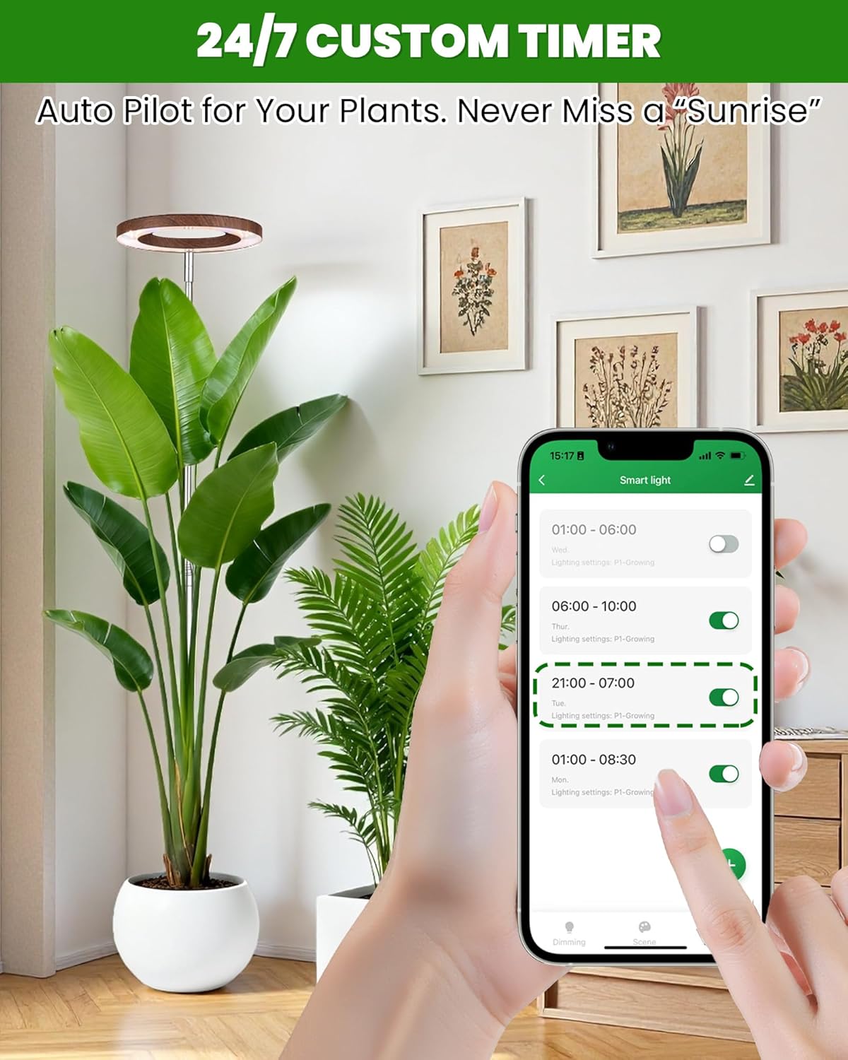 yadoker Plant Grow Light, Smart Plant Light Compatible with Alexa,Google for Indoor Plants,Height Adjustable,Customized Light Brightnesss,Multiple Timers