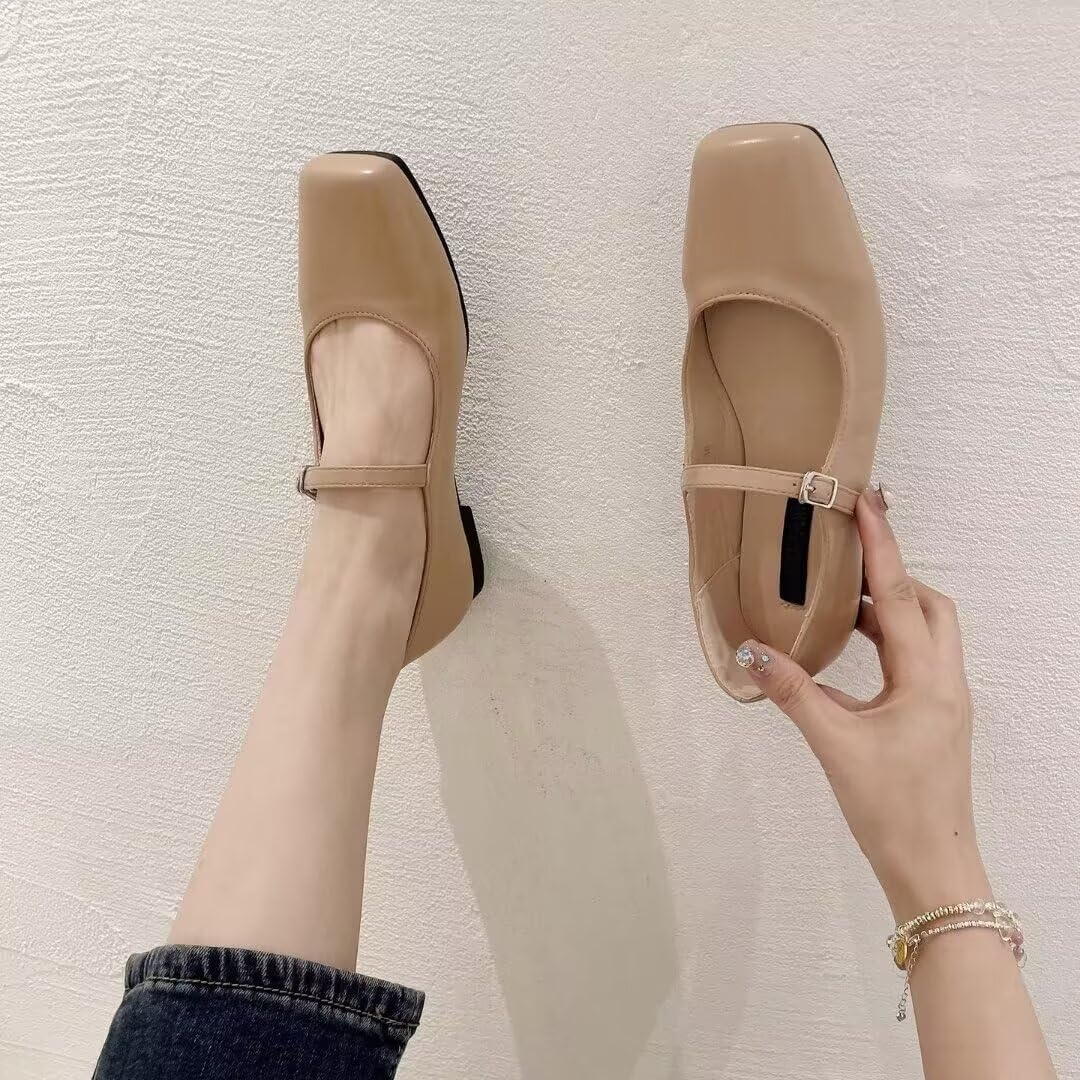TN TANGNEST Leather Flats for Women Comfortable Square Toe Slip On Flats Soft Work Flats Retro Mary Jane Flats - Image 2