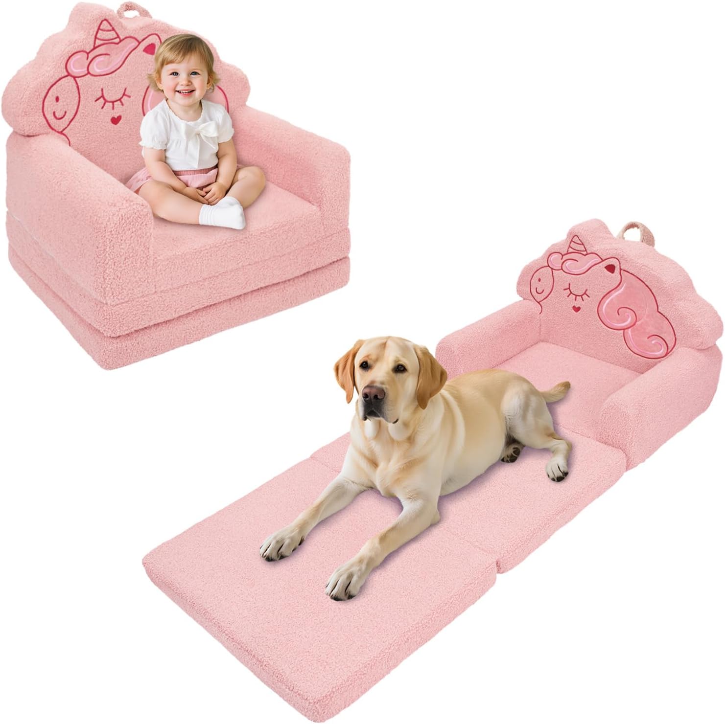 TinyPalsa Extra Large 53.1" x 23.6" Toddler Unicorn Sofa + 4 Pieces Unicorn Toddler Bedding Set