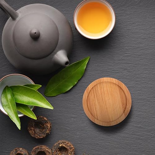 Miniatura 6 de PRETYZOOM 6 posavasos de bambú absorbentes, placa de madera para plantas, salvamanteles de bambú, decoración de mesa de café, platillos de cerveza,