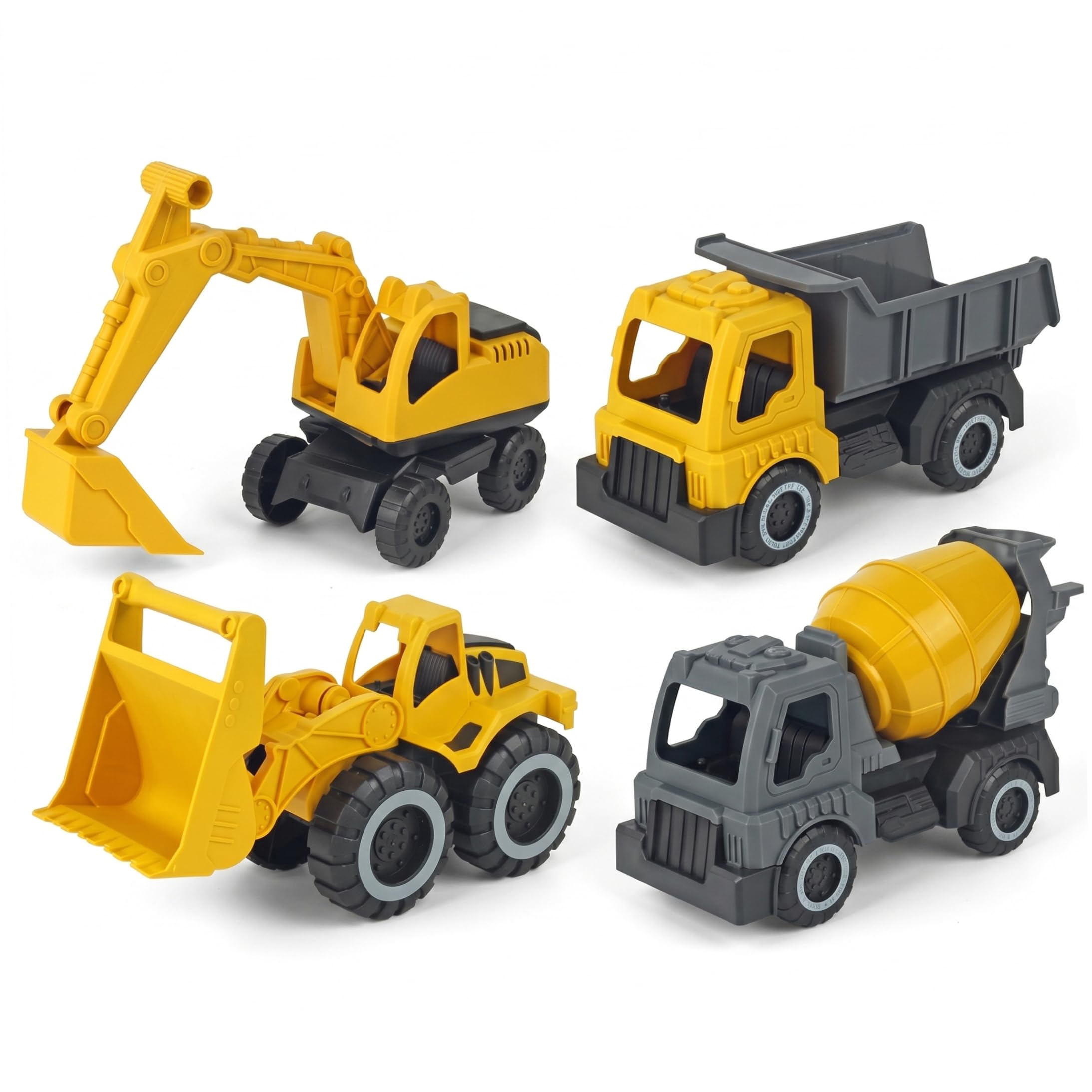 4pcs Construction Toys Set, Mini Excavator, Dump Truck, Bulldozer & Mixer - Abs Beach Toys For Boys, Yellow