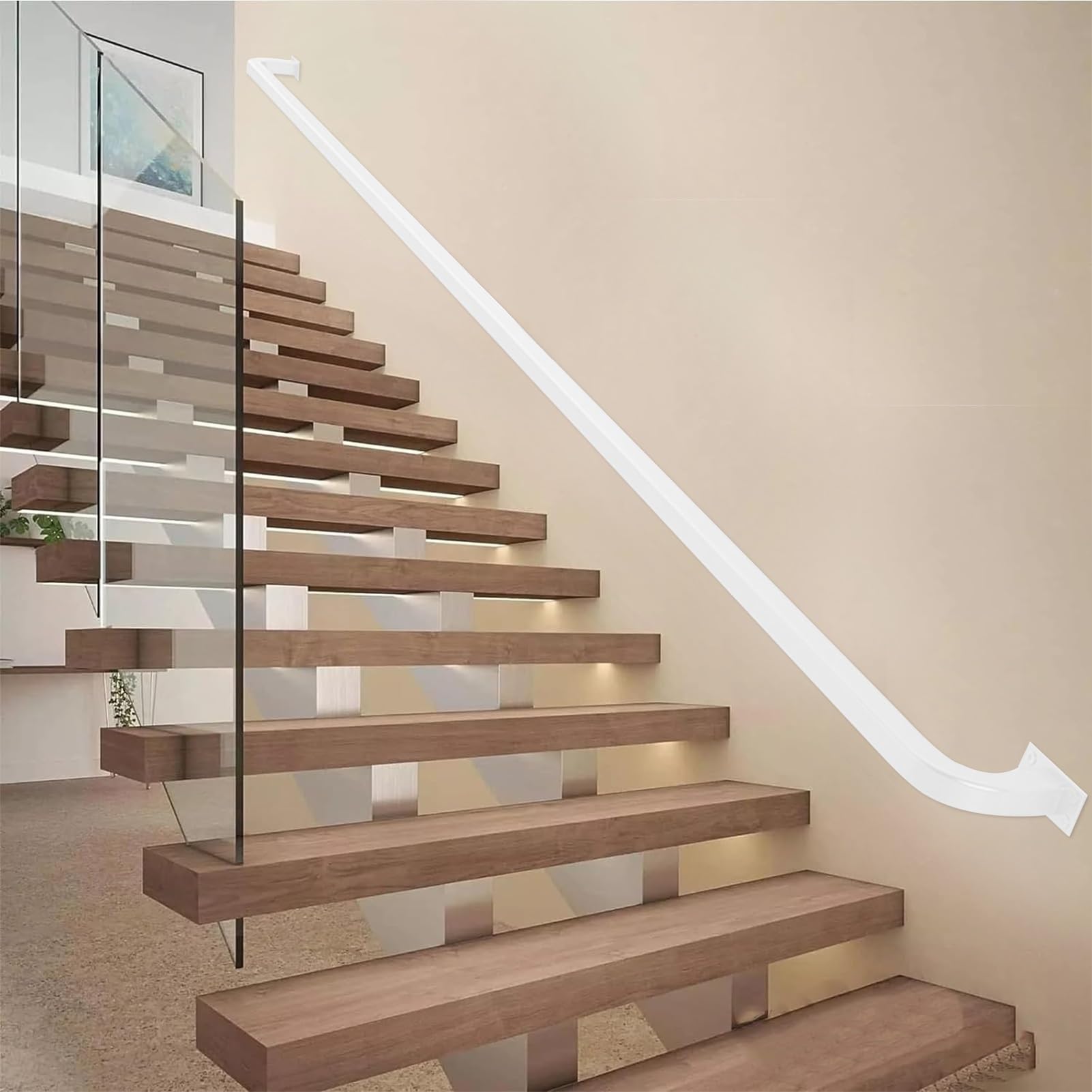 Pasamanos para escaleras - Kit Completo 30 cm-600 cm, pasamanos de Escalera de Hierro Forjado de Metal Pasamanos de Pared para escaleras Interiores y Exteriores Blanco (Size : 80cm)
